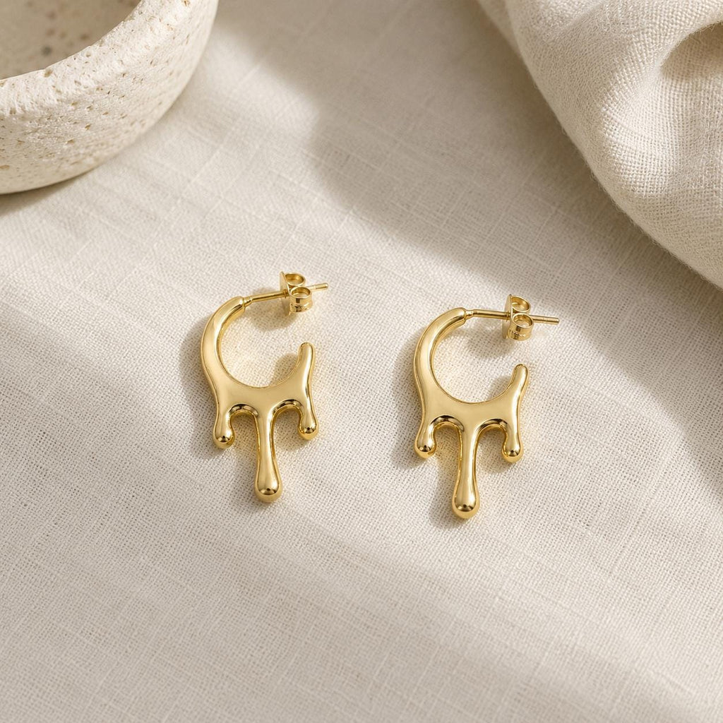 Personalized Molten Drip Statement Earrings 18K Gold