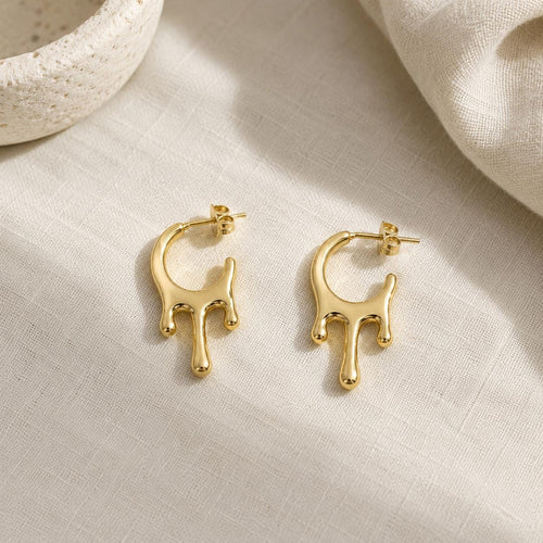 Personalized Molten Drip Statement Earrings 18K Gold