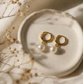 Personalized Pearl Drop Huggie Hoop Earrings 18K Gold Small
