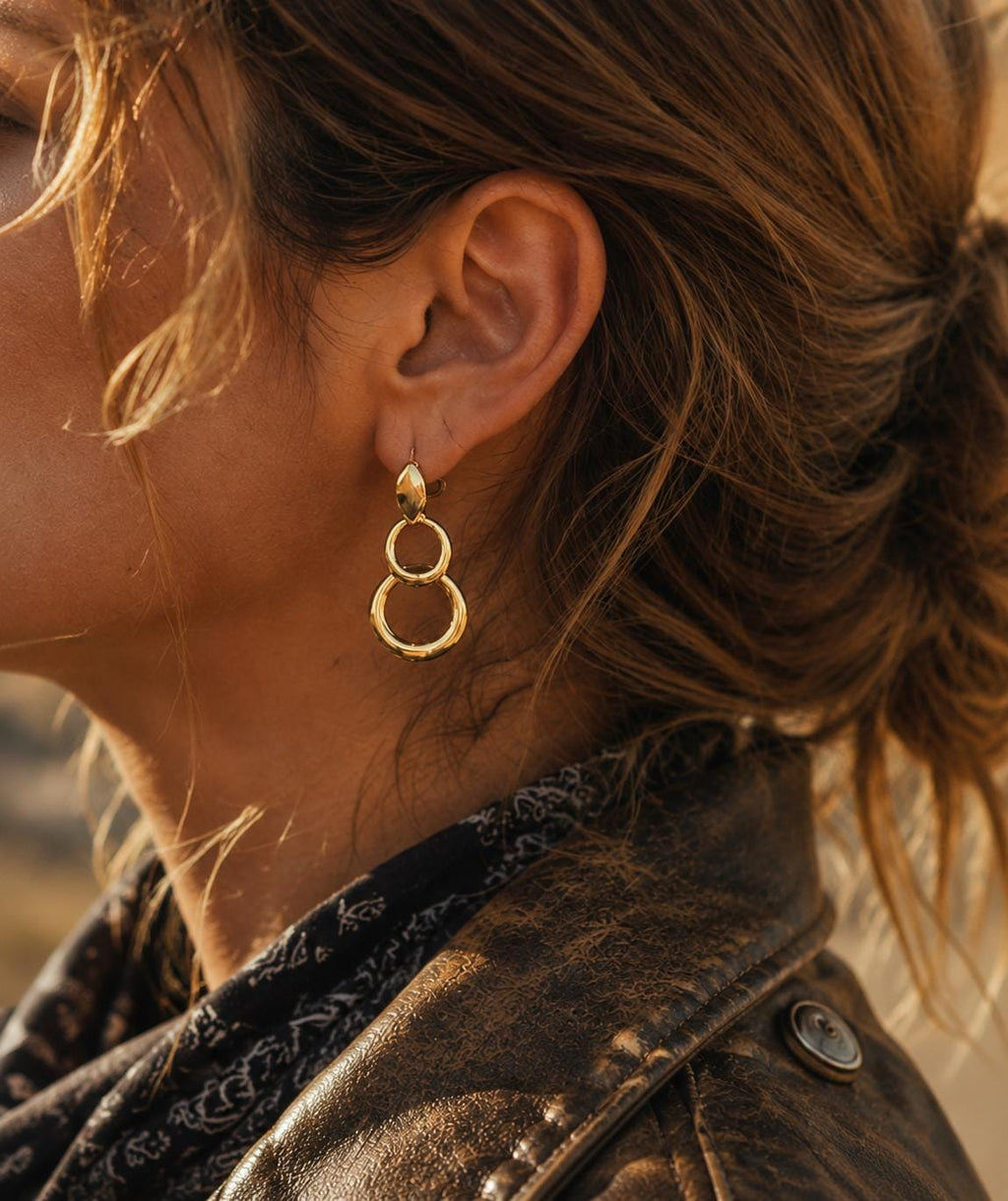Teardrop Door Knocker Earrings on model