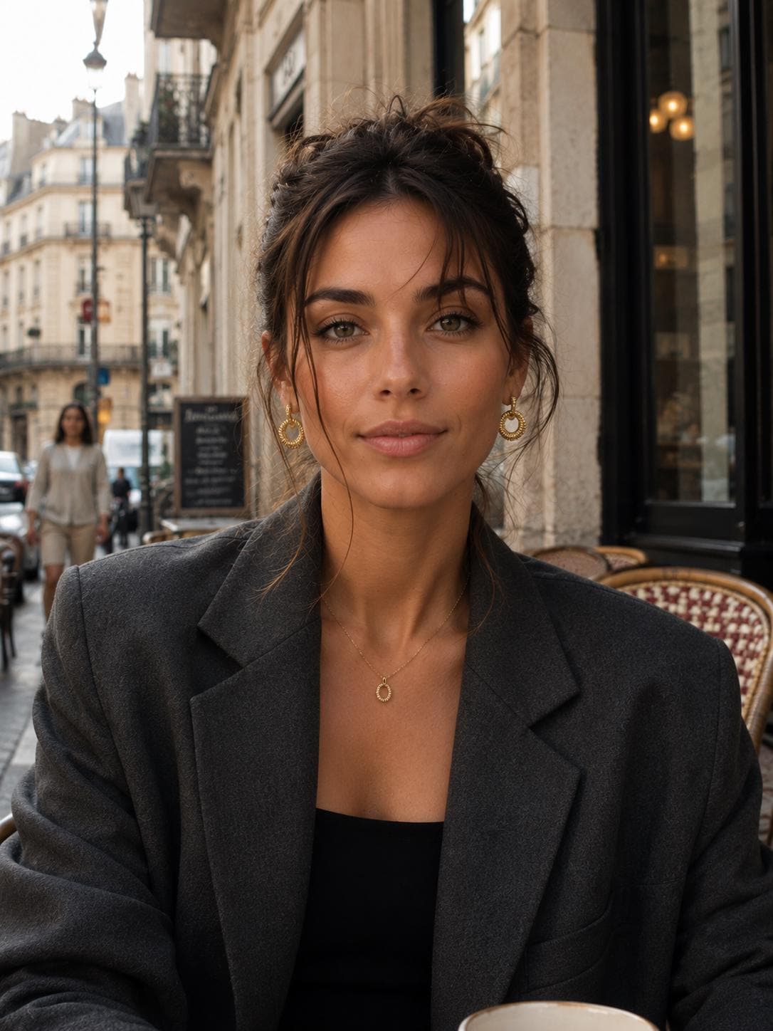 Ribbed Circle Drop Earrings on model