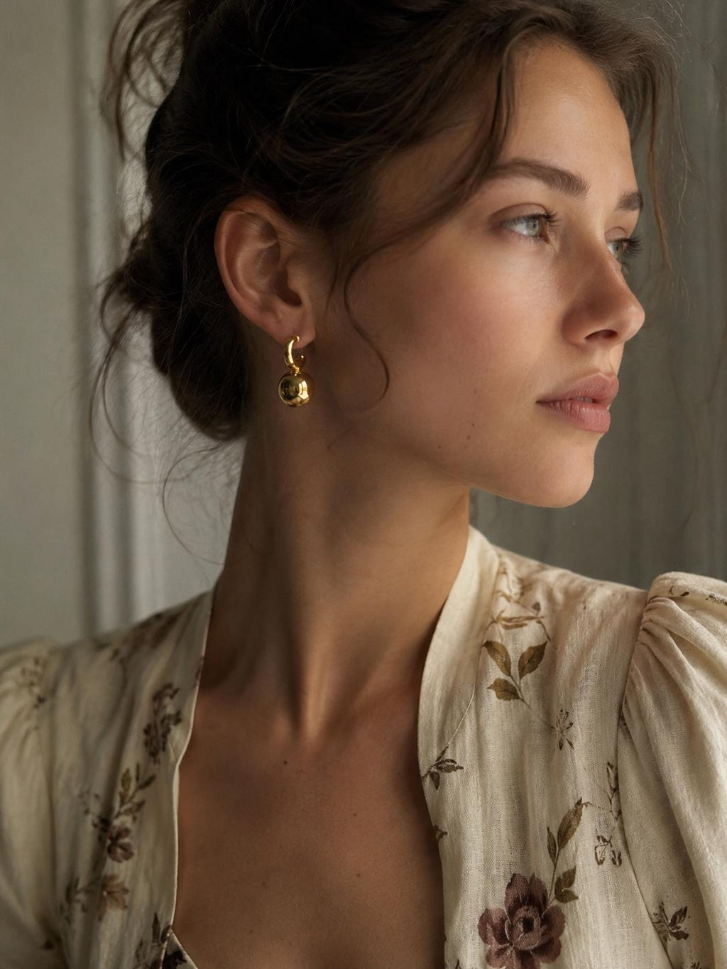 Ball Drop Hoop Earrings on model
