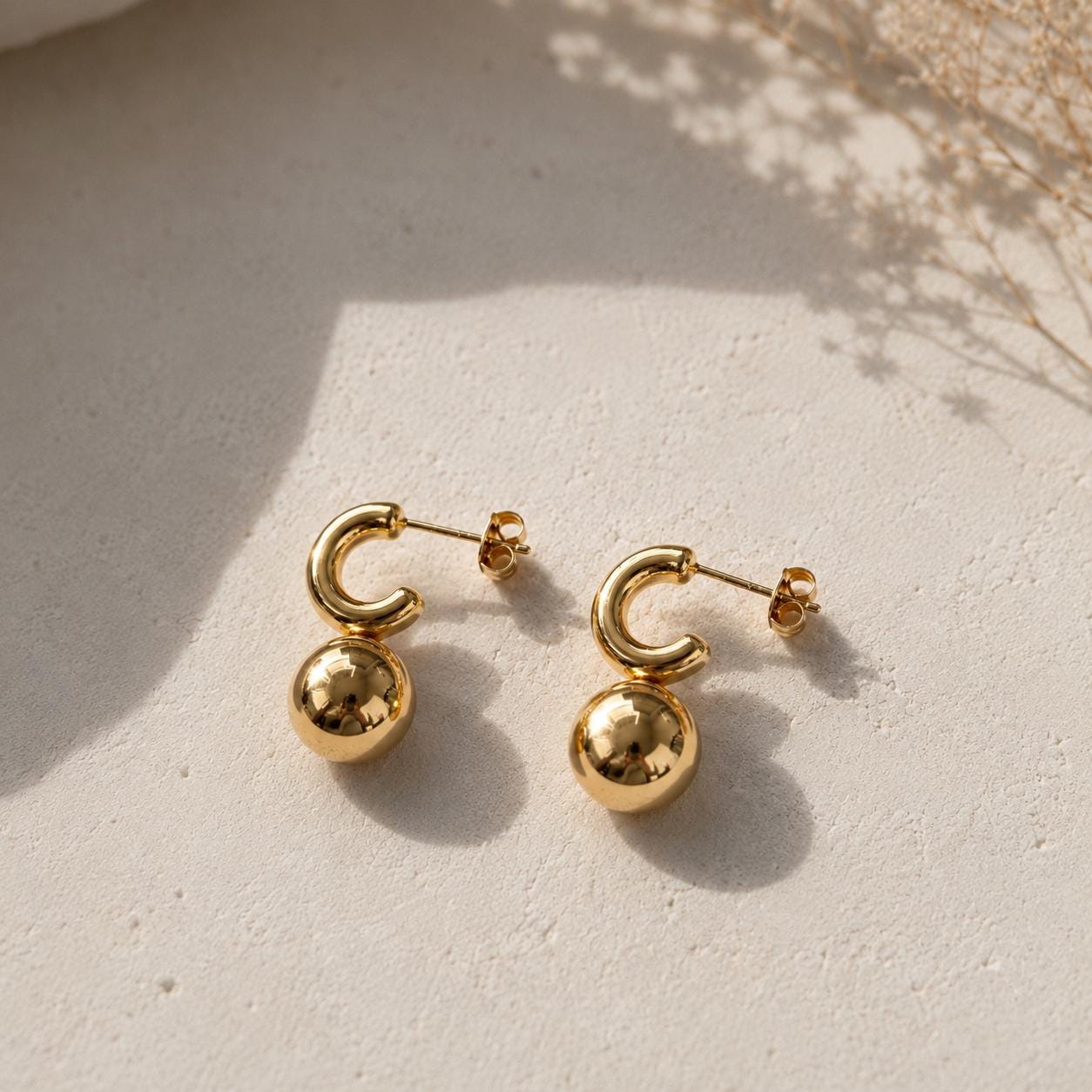 Personalized Ball Drop Hoop Earrings 18K Gold