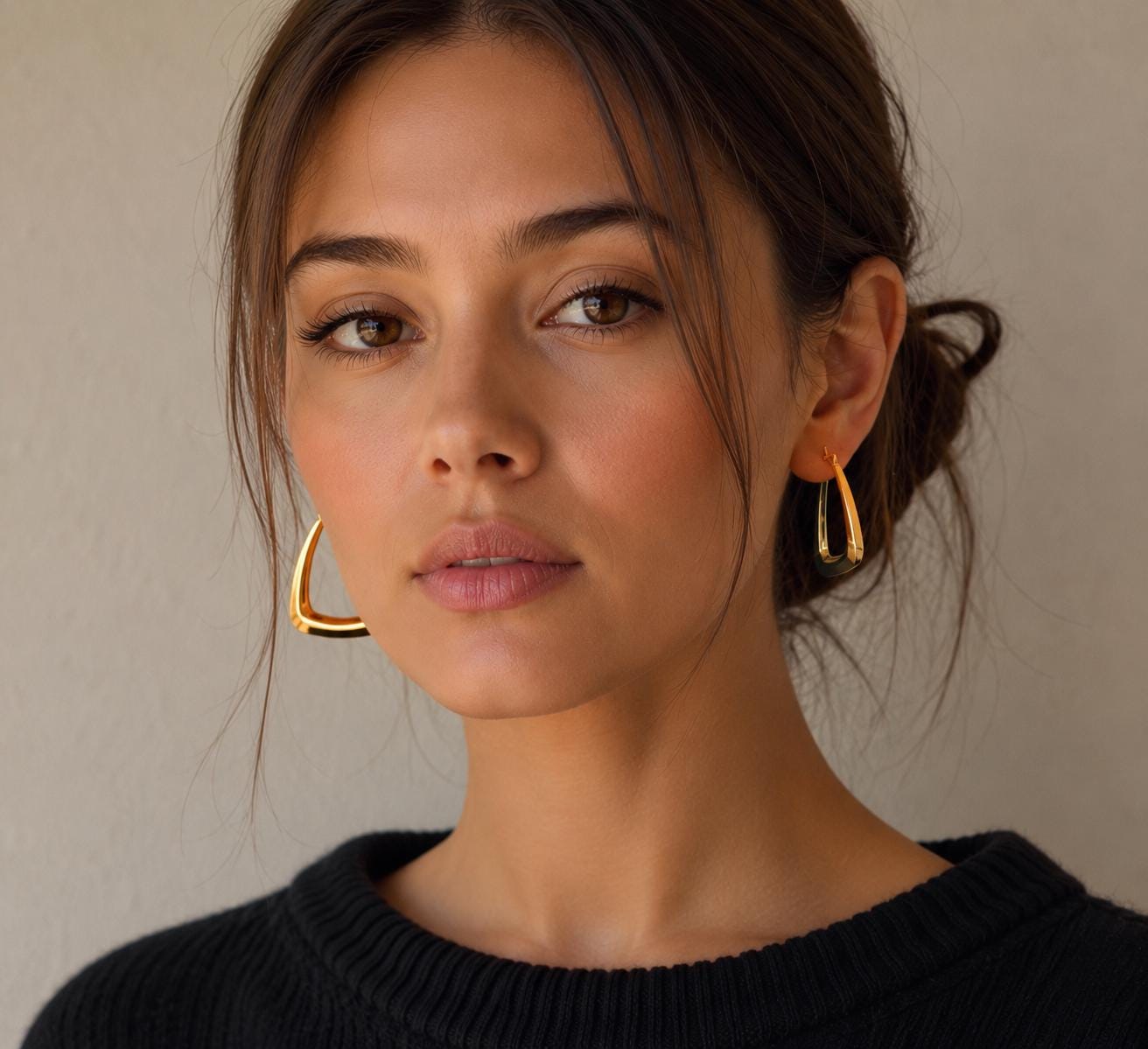 Triangle Chunky Hoop Earrings on model
