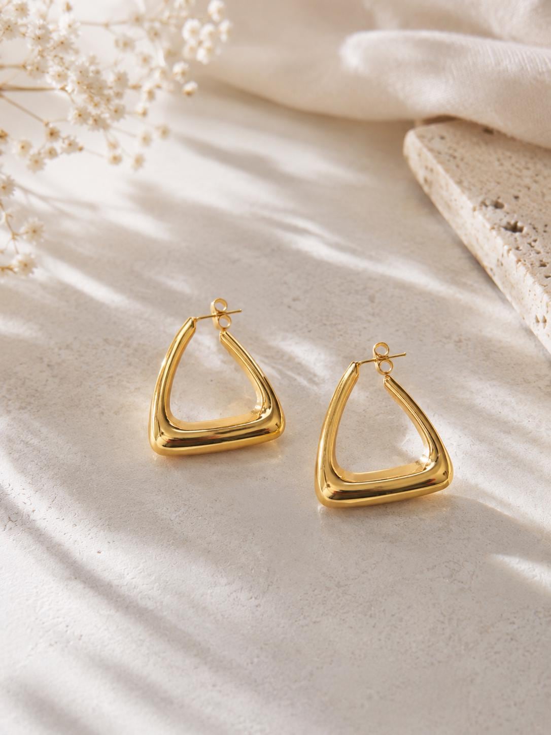 Personalized Triangle Chunky Hoop Earrings 18K Gold